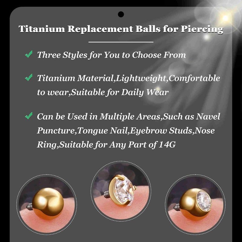 Masedy 3PCS 14G Titanium Replacement Balls for Piercing Internally Threaded Belly Button Piercing CZ Nipple Tongue Industrial Ring Top Piercing Jewelry Parts 5mm - Image 5